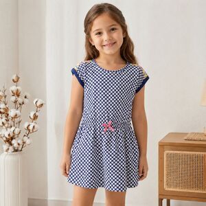 Wonder Kid Toddler Girls Polka Dot Dress Short Sleeve Casual Blue White Size 5T
